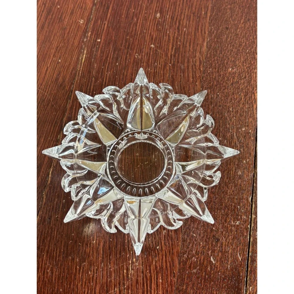 Vintage Clear Cut Glass Starburst Candle Holder Sunburst Tlight Pillar Dish 5.5